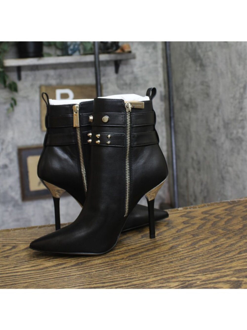 Michael Michael Kors Amal Studded Leather Ankle Boots Stiletto Heel Black 6M - Picture 6 of 11